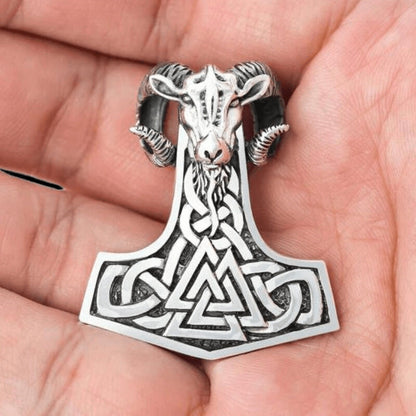 vkngjewelry Pendant Mjolnir Ram Amulet With Valknut 925 Sterling Silver Pendant