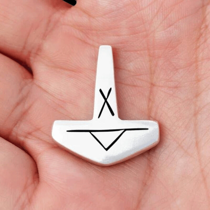 vkngjewelry Pendant Viking Mjolnir Solid With Runes 925 Sterling Silver Pendant