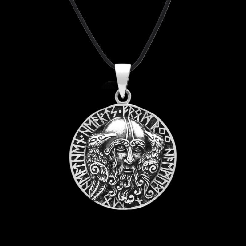 vkngjewelry Pendant ODIN HUGIN AND MUNIN RAVEN RUNES AMULET 925 STERLING SILVER