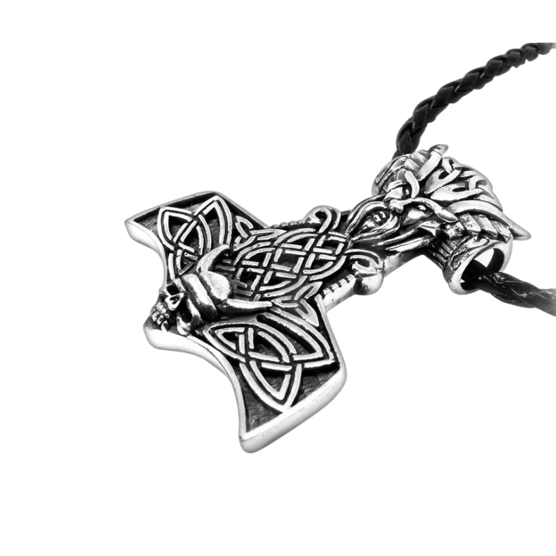 vkngjewelry Pendant ODIN THOR HAMMER MJÖLNIR MJOLNIR SKULL NORSE 925 STERLING SILVER PENDANT