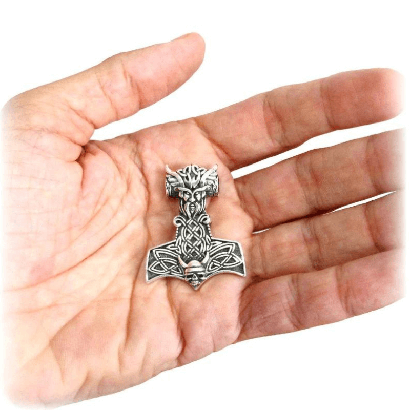 vkngjewelry Pendant ODIN THOR HAMMER MJÖLNIR MJOLNIR SKULL NORSE 925 STERLING SILVER PENDANT