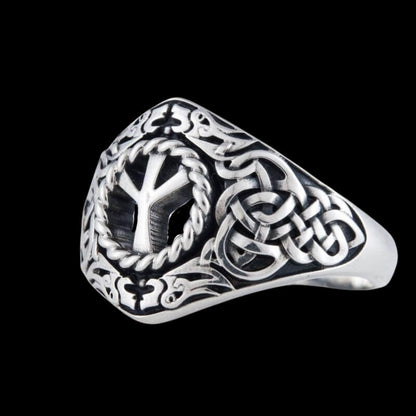 vkngjewelry Bagues Handcrafted Viking Ornament Algiz Rune Sterling Silver Ring