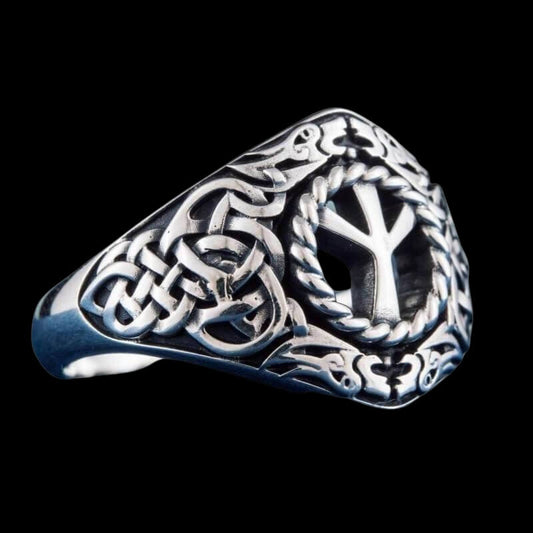 vkngjewelry Bagues Handcrafted Viking Ornament Algiz Rune Sterling Silver Ring