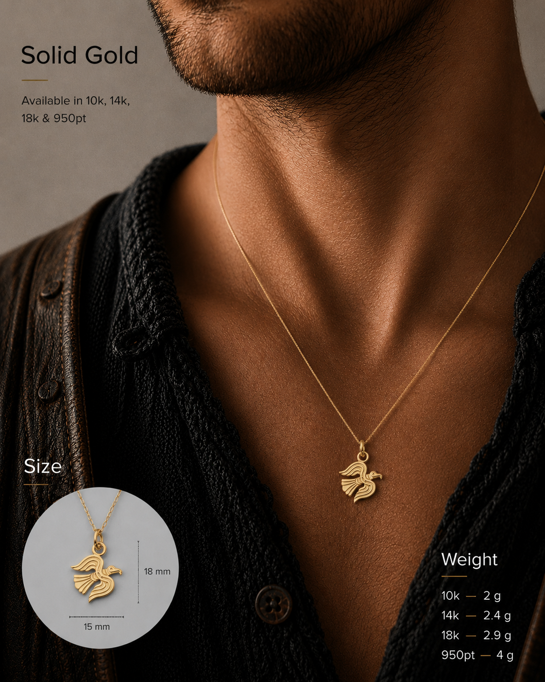 vkngjewelry Pendant Viking Raven Pendant in Gold – Symbol of Odin’s Wisdom