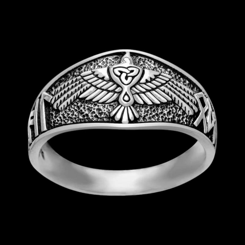 vkngjewelry Bagues Raven With Heil Odin Runic Script Ring 925 Sterling Silver