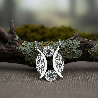 vkngjewelry Pendant Viking Rune Arc Silver Pendant with Helm of Awe & Vegvisir