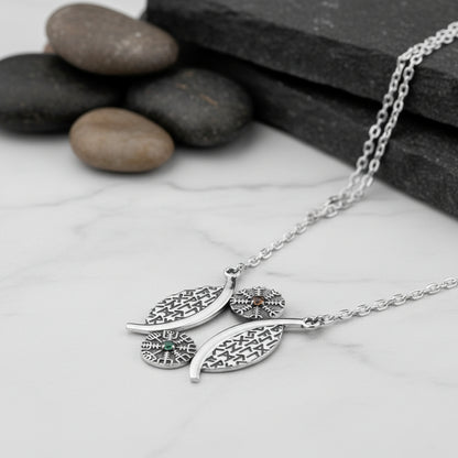 vkngjewelry Pendant Viking Rune Arc Silver Pendant with Helm of Awe & Vegvisir
