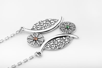 vkngjewelry Pendant Viking Rune Arc Silver Pendant with Helm of Awe & Vegvisir
