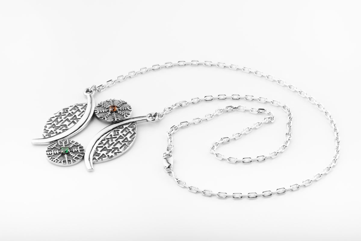 vkngjewelry Pendant Viking Rune Arc Silver Pendant with Helm of Awe & Vegvisir