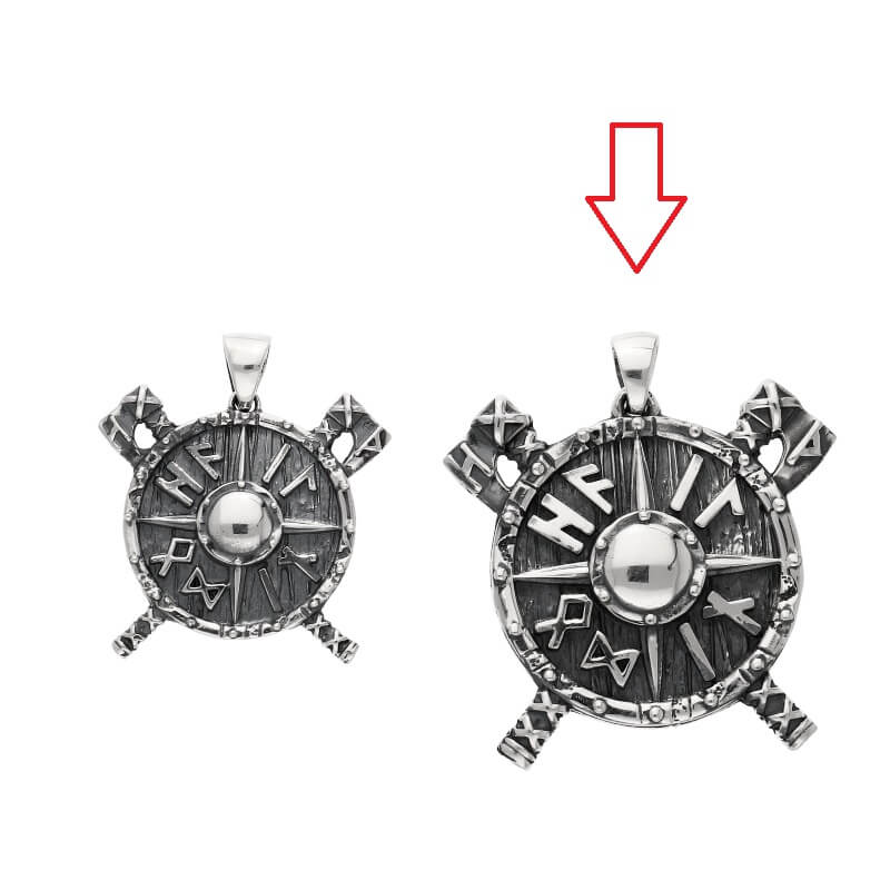 vkngjewelry Pendant Handcrafted Viking Shield Axes and Runes Sterling Silver Pendant