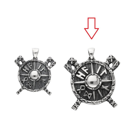 vkngjewelry Pendant Handcrafted Viking Shield Axes and Runes Sterling Silver Pendant