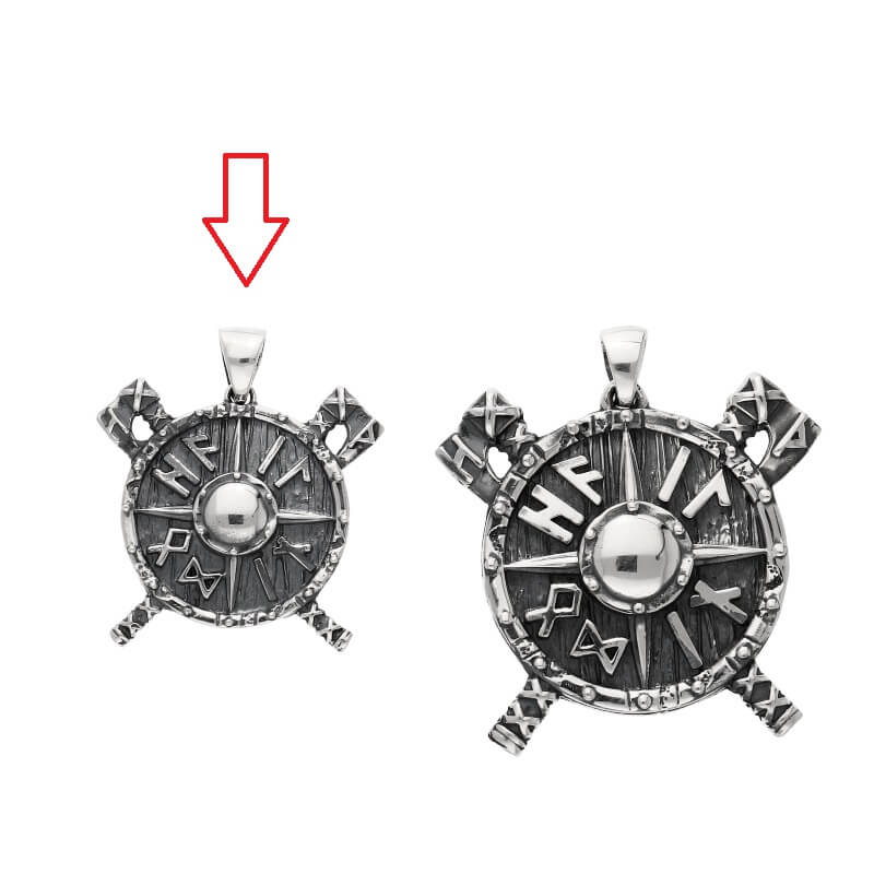 vkngjewelry Pendant Handcrafted Viking Shield Axes and Runes Sterling Silver Pendant