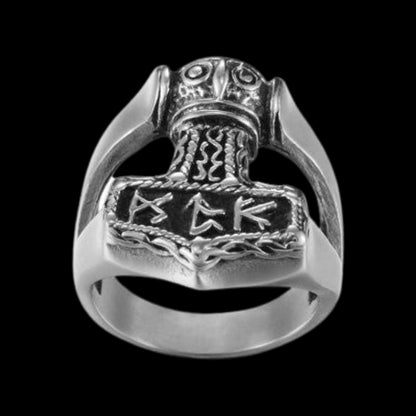 vkngjewelry Bagues Thunder God Thor Hammer Mjölnir Mjolnir Futhark Norse Runes Biker Ring 925 Sterling Silver