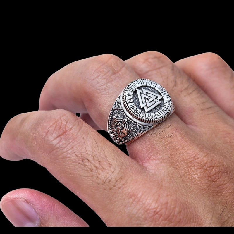 vkngjewelry Bagues 925 Sterling Silver Viking Valknut Runes Jormungand Handcrafted Ring