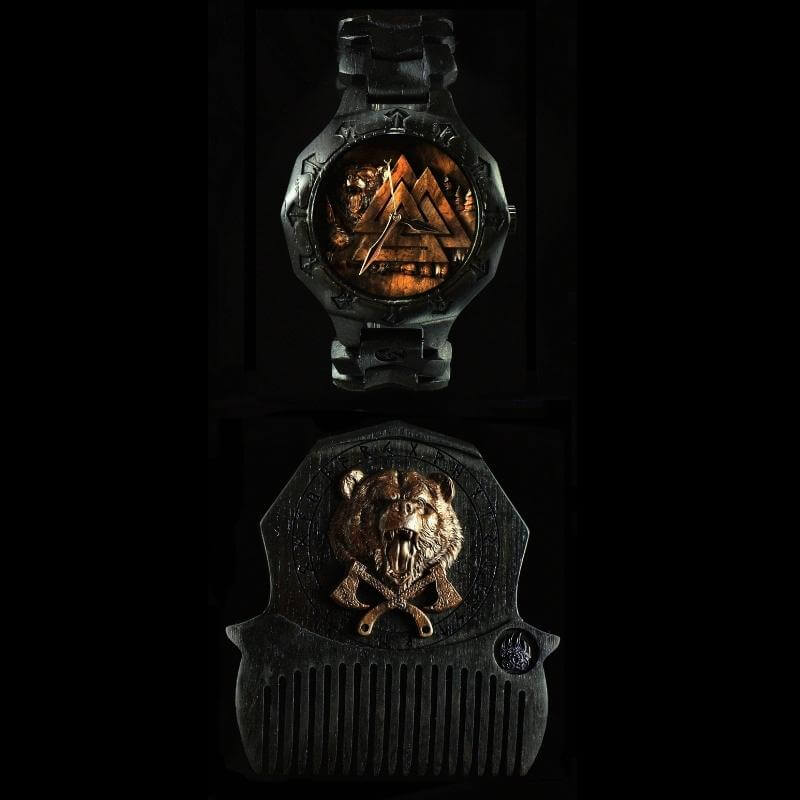 vkngjewelry Watches Valknut and Bear Viking Wooden Watch