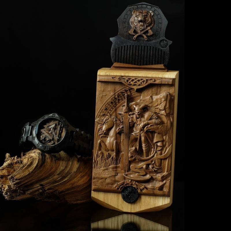 vkngjewelry Watches Valknut and Bear Viking Wooden Watch