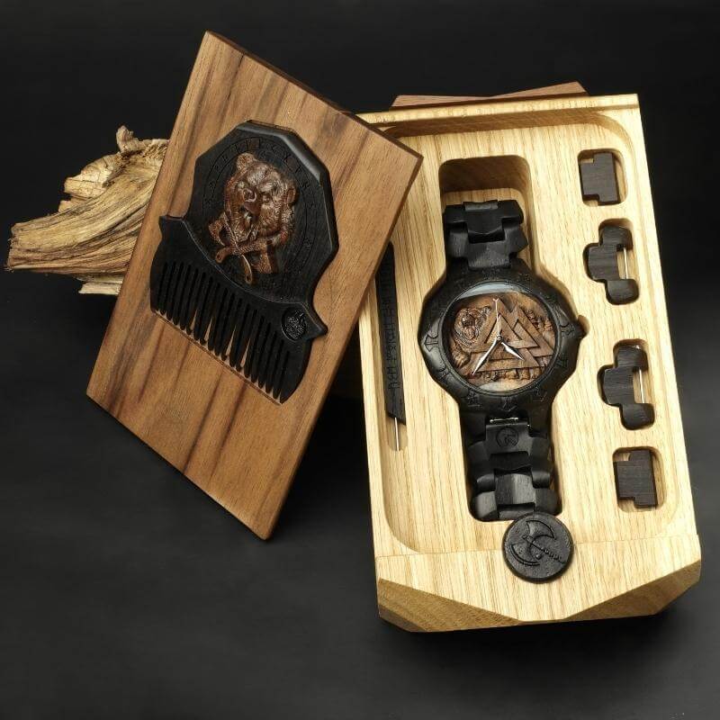 vkngjewelry Watches Valknut and Bear Viking Wooden Watch