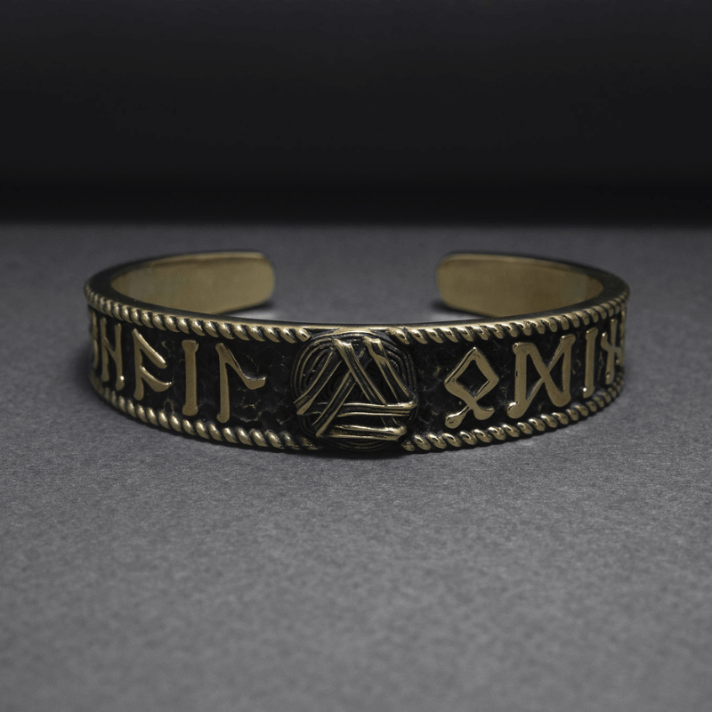 vkngjewelry Bracelet Valknut and Elder Futhark Runes Arm Ring