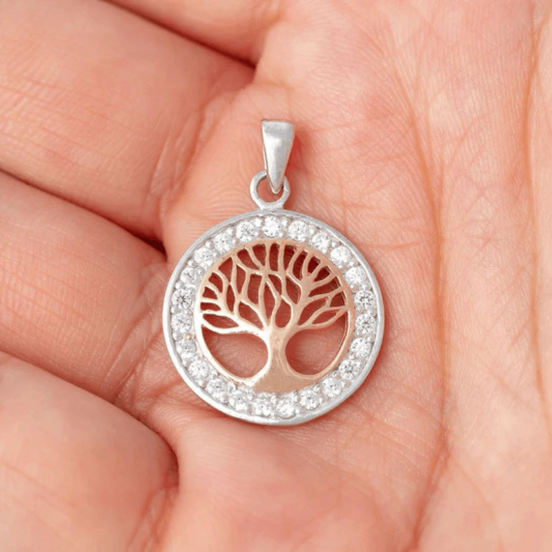 vkngjewelry Pendant 925 Sterling Silver Yggdrasil Charm with Rose Gold