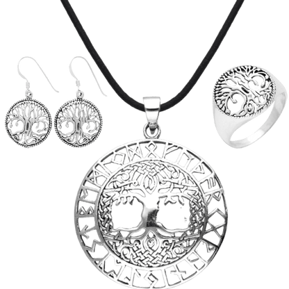 vkngjewelry bijoux Women's jewellery Tree Of Life Pendant, Yggdrasil Earrings and Yggdrasil Ring