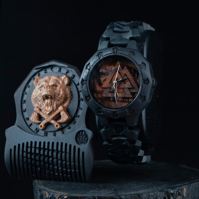 vkngjewelry Watches Valknut and Bear Viking Wooden Watch