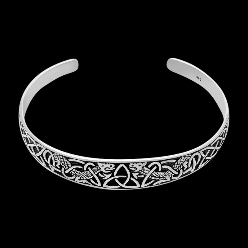 vkngjewelry Bracelet 925 Sterling Silver Celtic Triquetra With Jormungandr Bangle