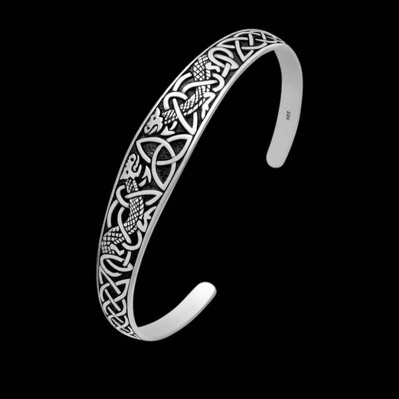 vkngjewelry Bracelet 925 Sterling Silver Celtic Triquetra With Jormungandr Bangle