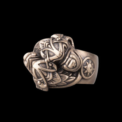 vkngjewelry Bagues Handcrafted Wolf Viking Ring Hati and Skoll in Bronze