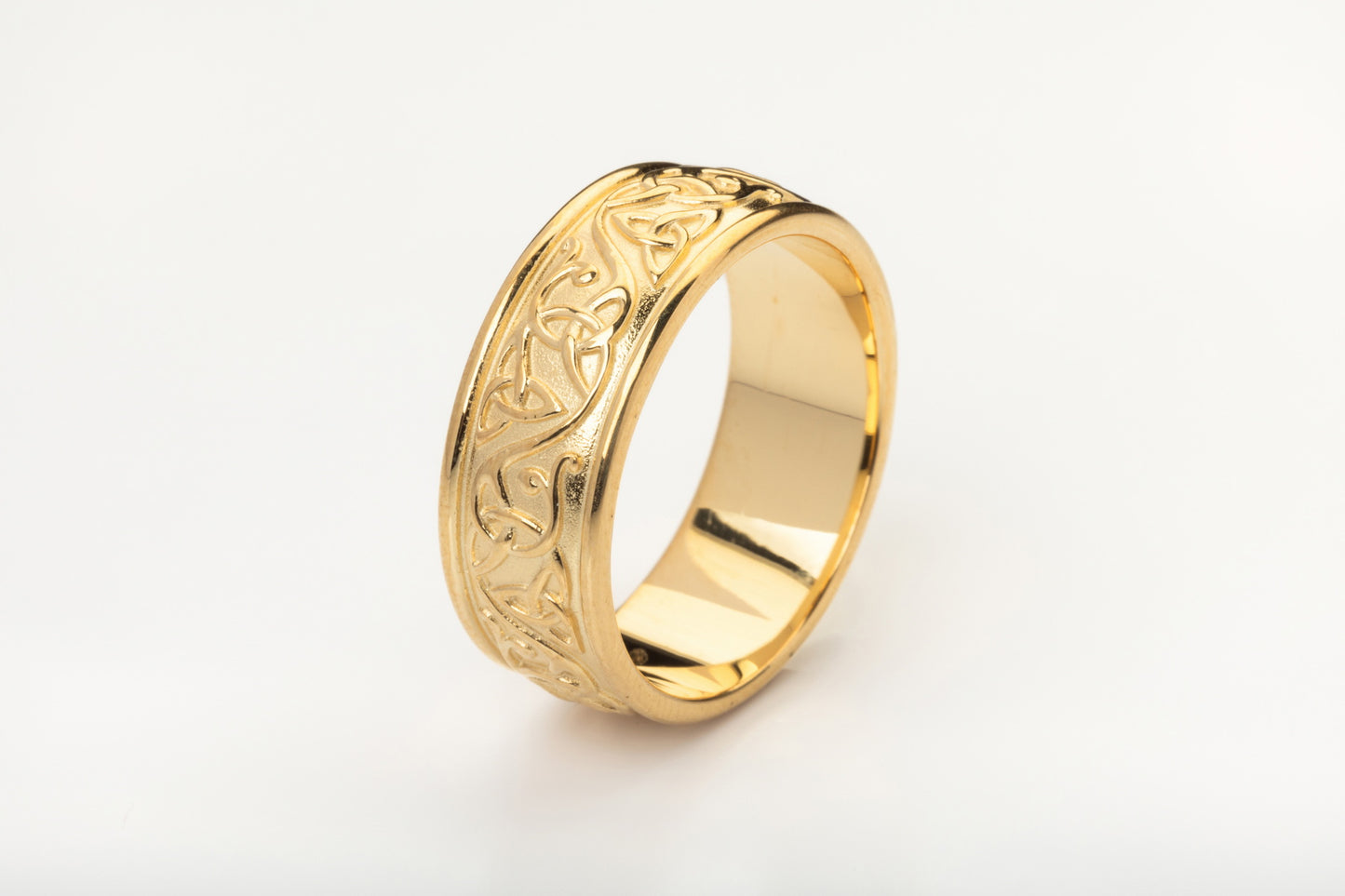 vkngjewelry Ring Wide Yellow Gold Celtic Knot Ring, Handcrafted Pagan Wedding Jewelry