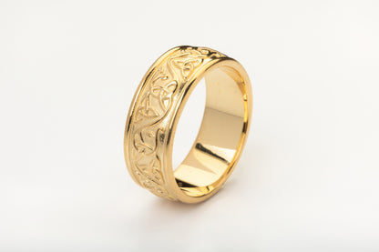 vkngjewelry Ring Wide Yellow Gold Celtic Knot Ring, Handcrafted Pagan Wedding Jewelry