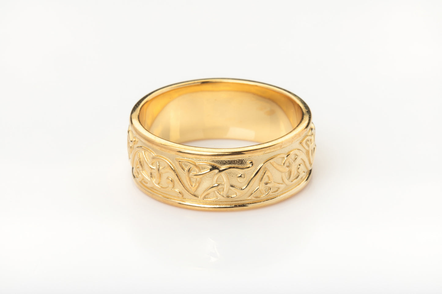 vkngjewelry Ring Wide Yellow Gold Celtic Knot Ring, Handcrafted Pagan Wedding Jewelry