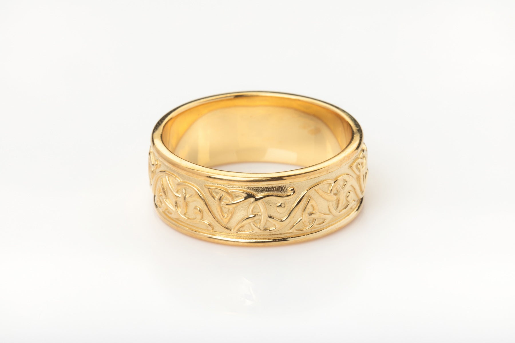 vkngjewelry Ring Wide Yellow Gold Celtic Knot Ring, Handcrafted Pagan Wedding Jewelry