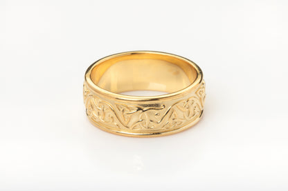 vkngjewelry Ring Wide Yellow Gold Celtic Knot Ring, Handcrafted Pagan Wedding Jewelry