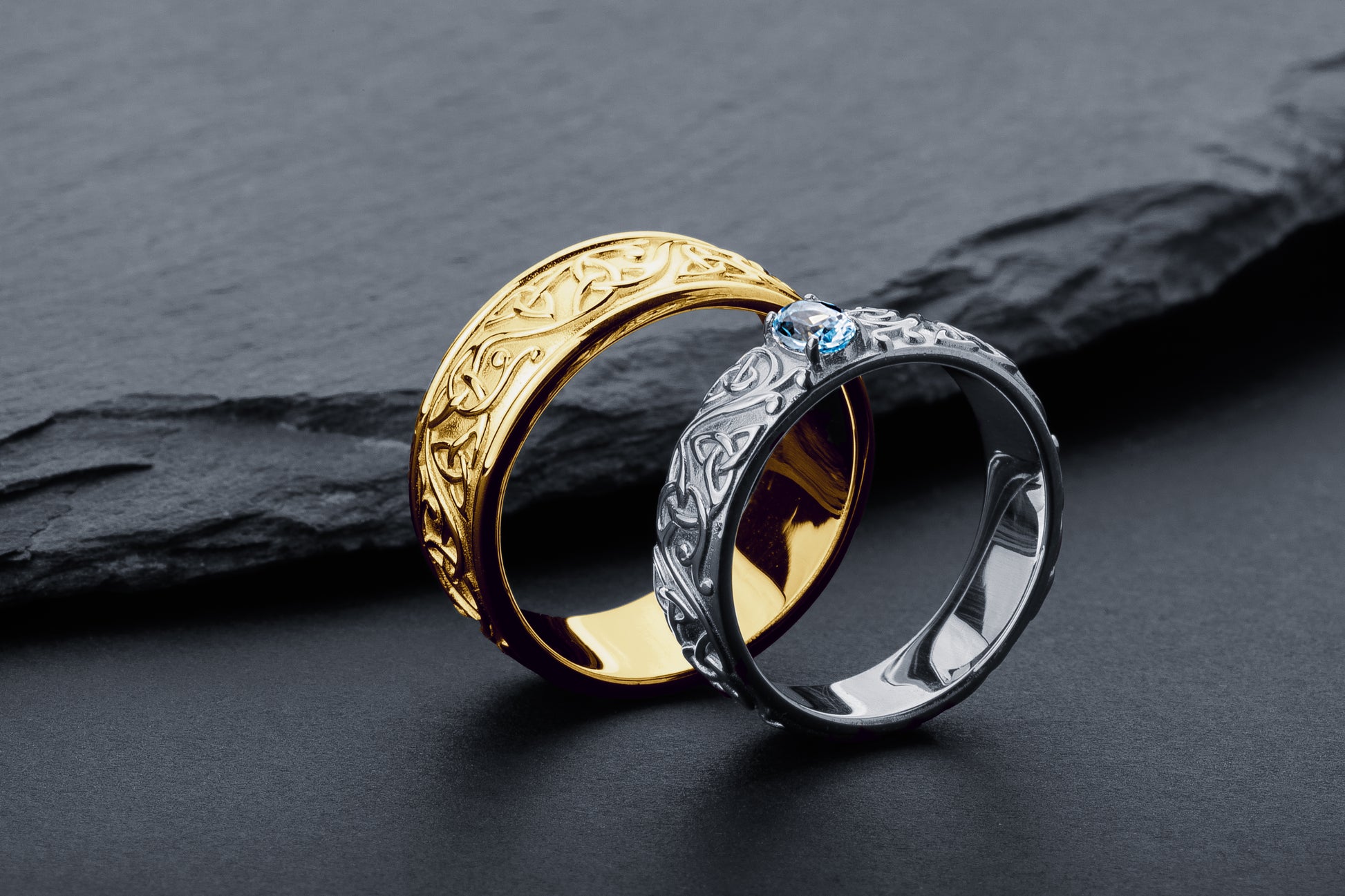 vkngjewelry Ring Wide Yellow Gold Celtic Knot Ring, Handcrafted Pagan Wedding Jewelry