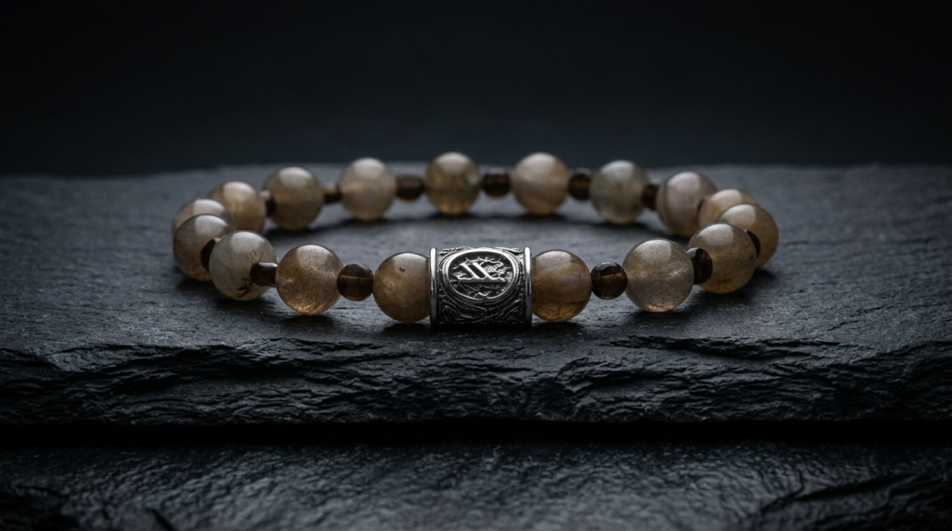 Labradorite and Obsidian Beaded Bracelet with Sterling Silver Bead