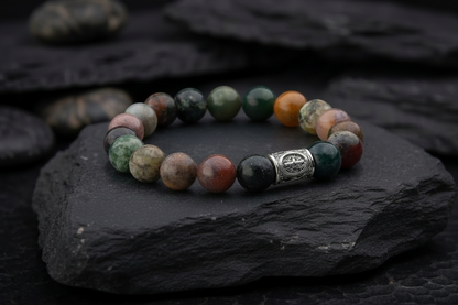 Natural Indian Agate Gemstone Bracelet with Sterling Silver Bead