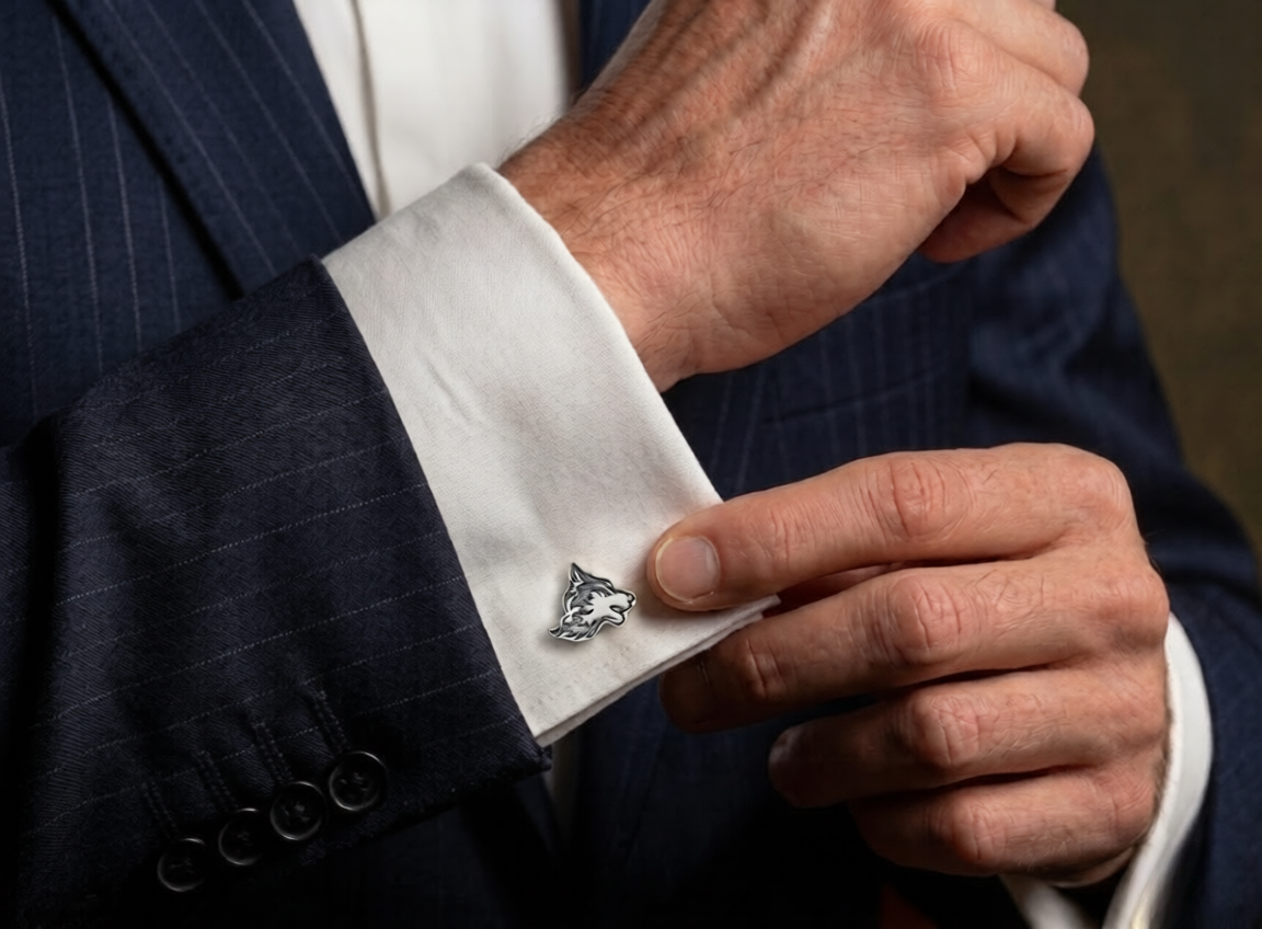 vkngjewelry Cufflinks Handcrafted Wolf Head Silver Sterling Cufflinks