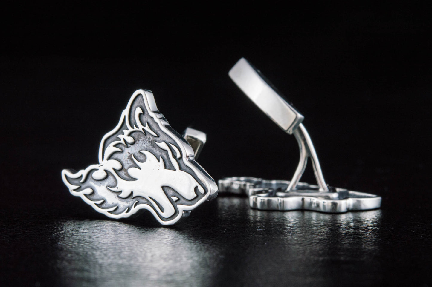 vkngjewelry Cufflinks Handcrafted Wolf Head Silver Sterling Cufflinks