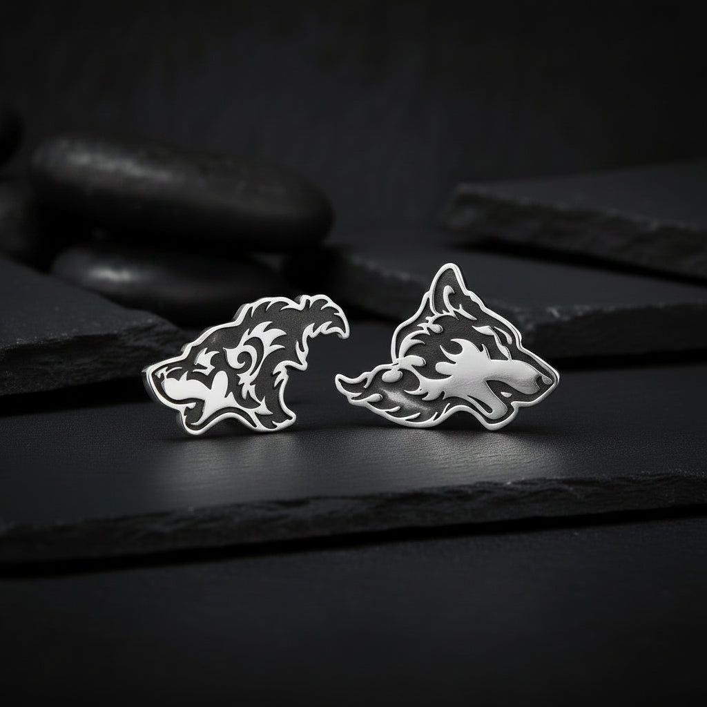 vkngjewelry Cufflinks Handcrafted Wolf Head Silver Sterling Cufflinks