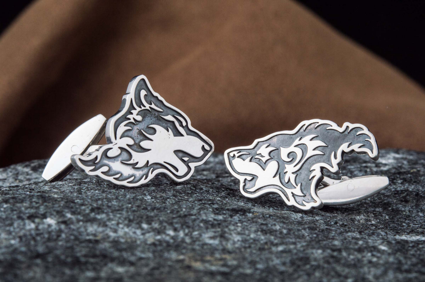 vkngjewelry Cufflinks Handcrafted Wolf Head Silver Sterling Cufflinks