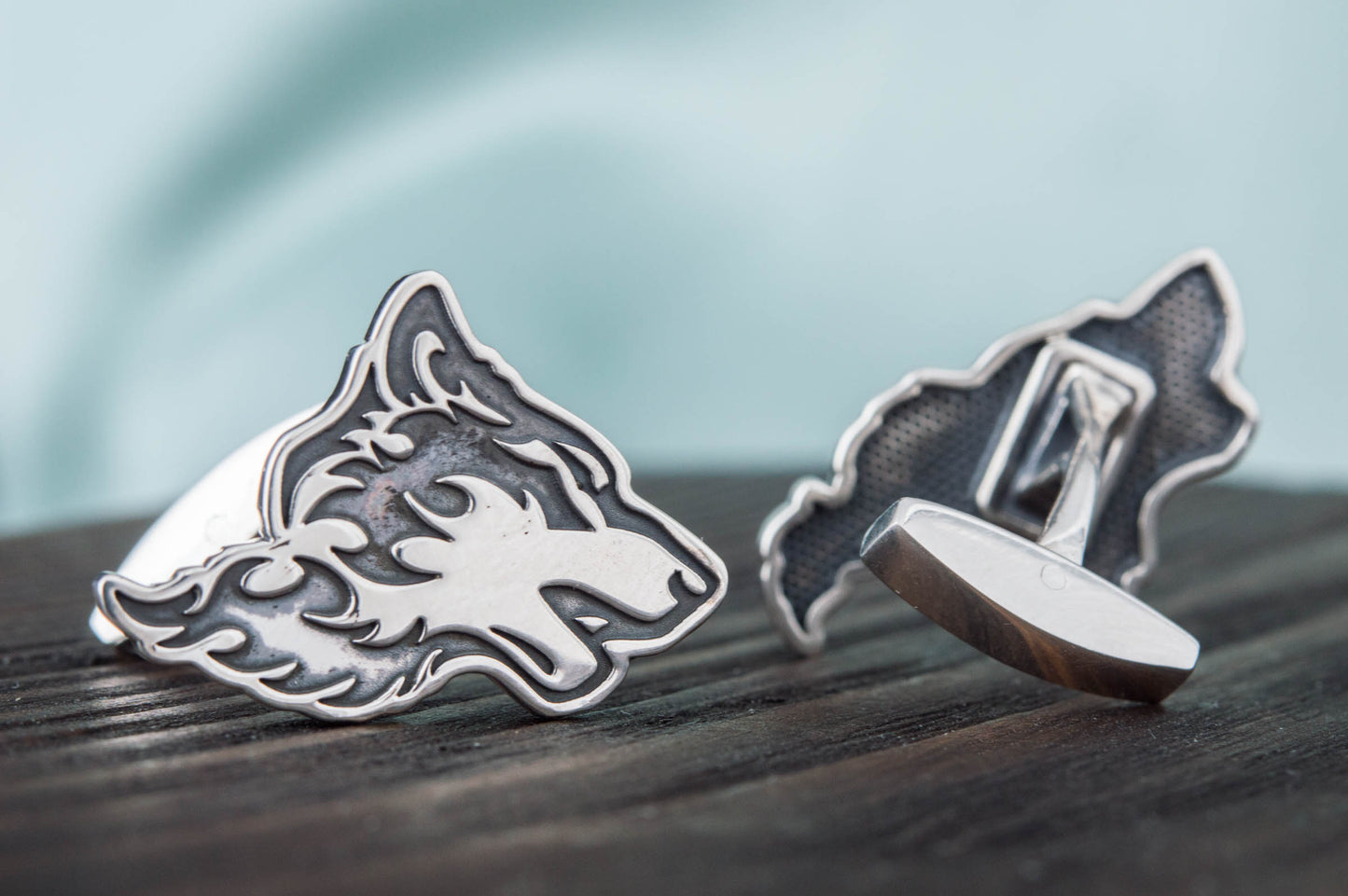 vkngjewelry Cufflinks Handcrafted Wolf Head Silver Sterling Cufflinks