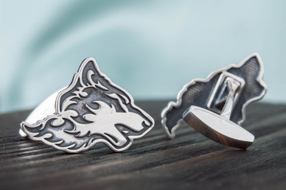 vkngjewelry Cufflinks Handcrafted Wolf Head Silver Sterling Cufflinks