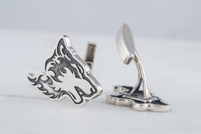 vkngjewelry Cufflinks Handcrafted Wolf Head Silver Sterling Cufflinks
