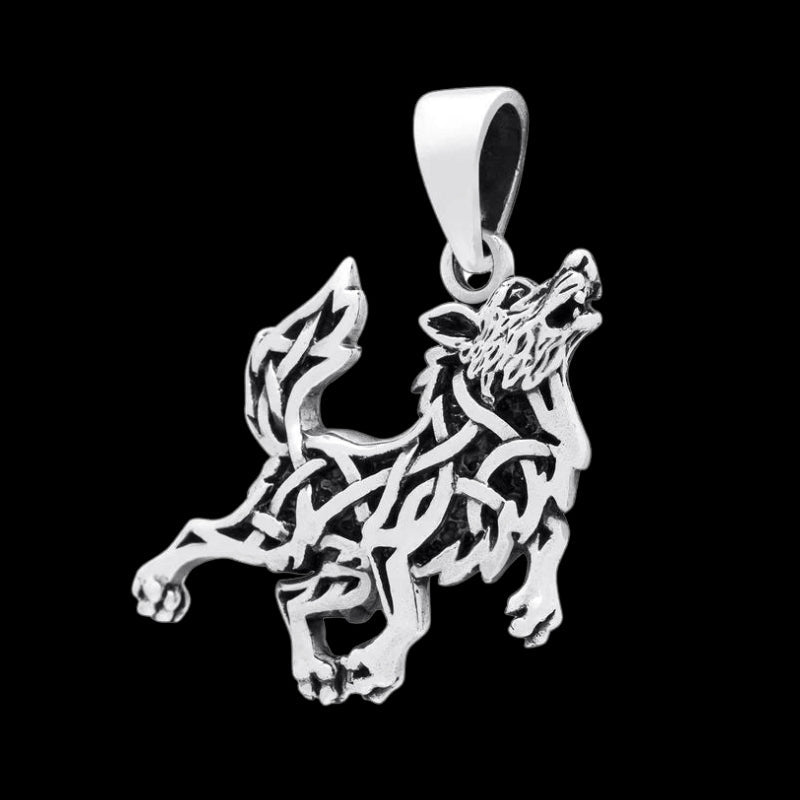 vkngjewelry Pendant Wolf with Knotwork Amulet 925 STERLING SILVER PENDANT
