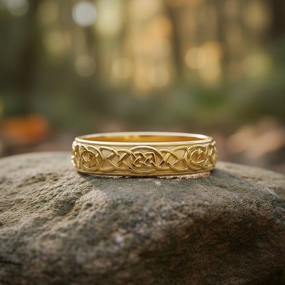 vkngjewelry Ring Yellow Gold Celtic Knot Band, Traditional Handcrafted Norse Jewelry