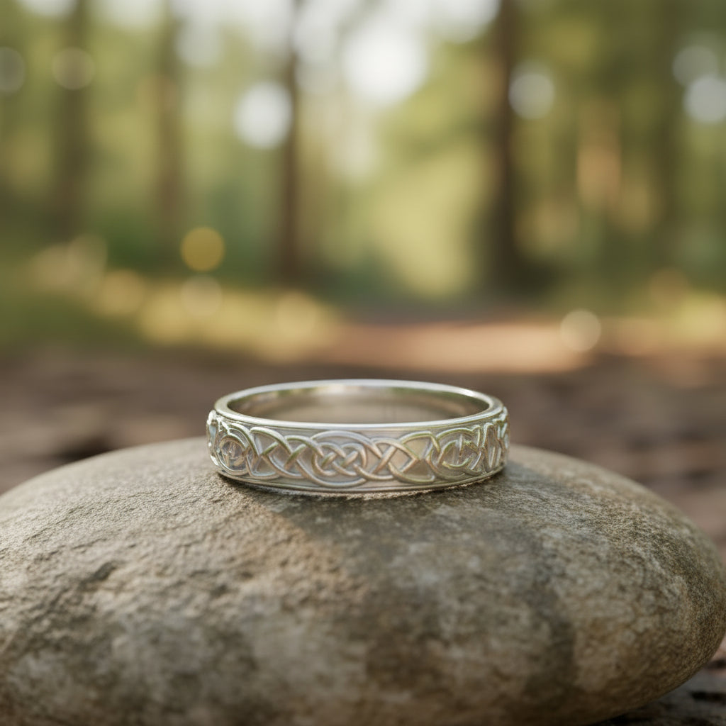 vkngjewelry Ring Yellow Gold Celtic Knot Band, Traditional Handcrafted Norse Jewelry