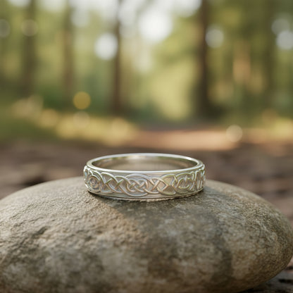 vkngjewelry Ring Yellow Gold Celtic Knot Band, Traditional Handcrafted Norse Jewelry