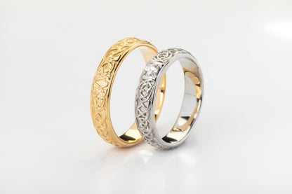 vkngjewelry Ring Yellow Gold Celtic Knot Band, Traditional Handcrafted Norse Jewelry