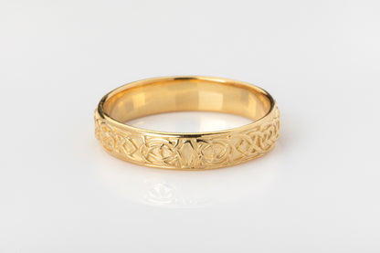 vkngjewelry Ring Yellow Gold Celtic Knot Band, Traditional Handcrafted Norse Jewelry