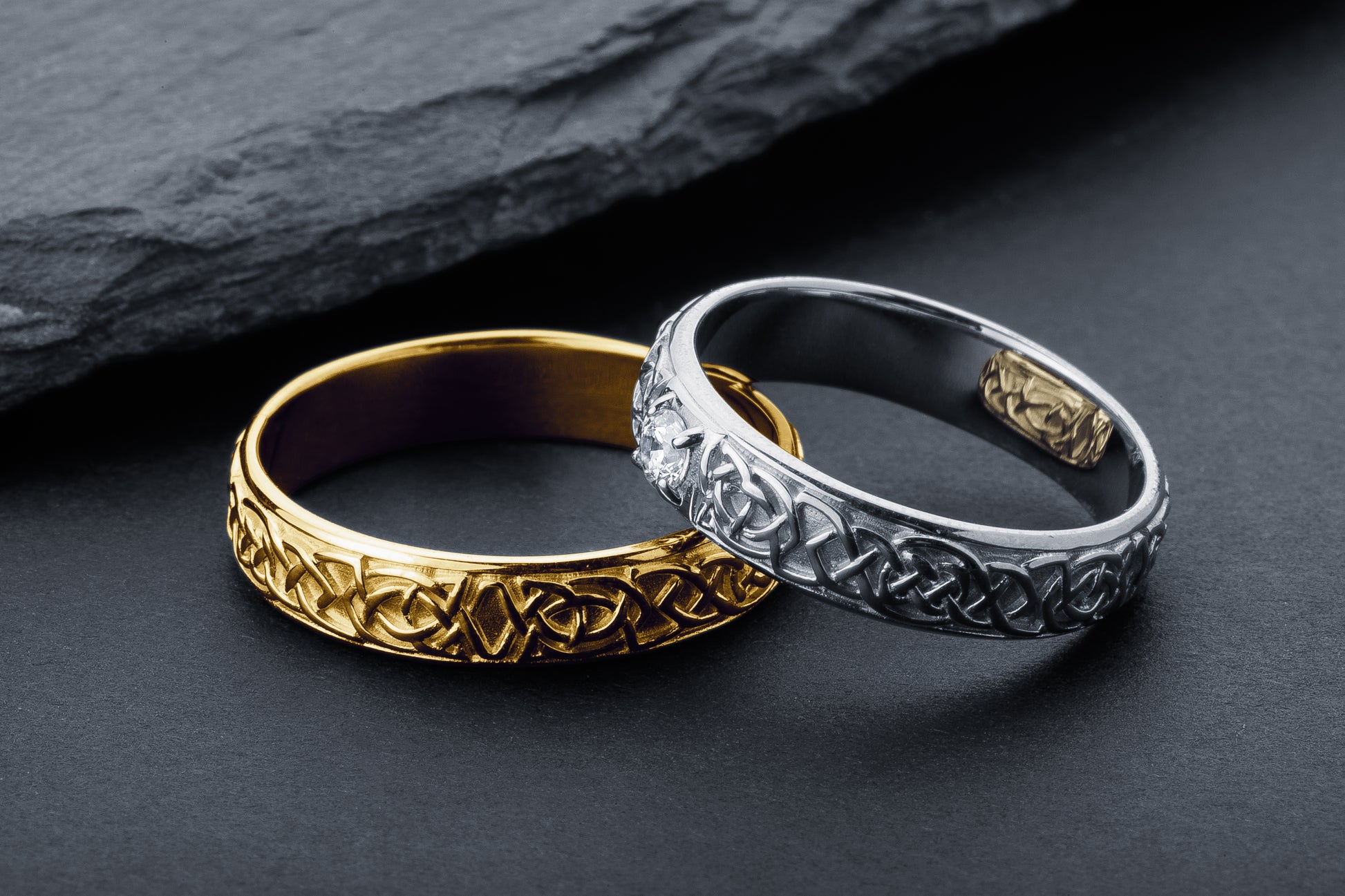 vkngjewelry Ring Yellow Gold Celtic Knot Band, Traditional Handcrafted Norse Jewelry